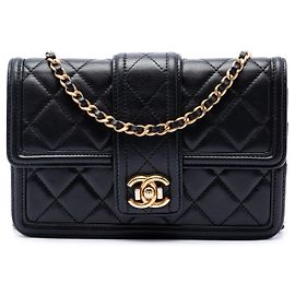Chanel Black Small Quilted Lambskin Elegant CC Flap Wallet on Chain Black