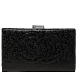 Chanel Black CC Caviar French Long Wallet Black