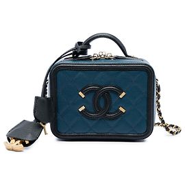 Chanel Blue Small Bicolor Caviar CC Filigree Vanity Case Bleu