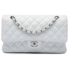 Chanel White Medium Classic Caviar Double Flap Weiß