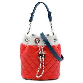 Borsa bucket Chanel Orange CC Multicolor Quilted Lambskin Cuba Drawstring Rosso Arancione