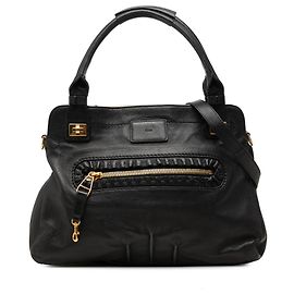Bolsa Satchel Margaret Chloé em couro de bezerro granulado preto Preto