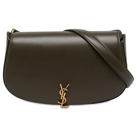 Autre Marque Borsa a tracolla Saint Laurent Voltaire Mini in pelle di vitello marrone con monogramma Marrone Cachi