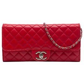 Chanel Red Classic Lambskin East West Wallet on Chain Rouge