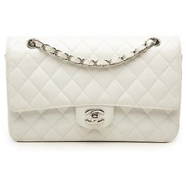 Chanel White Medium Classic Caviar Double Flap Weiß Aus weiß