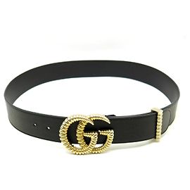 GUCCI DOUBLE G SPITZEN-GÜRTEL 524105 T90 SCHWARZES LEDER BELT Schwarz