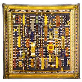 Hermès LENÇO HERMES COLLIERS DE CHIENS JAMIN CARRE 90 CM SEDA + CAIXA Multicor