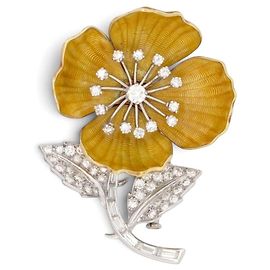 VINTAGE BROCHE BOUCHERON EGLANTINE 18K GOLD PLATIN 23.1GR DIAMANTEN 1.6CT Golden