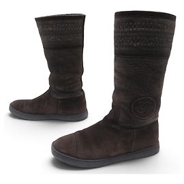 CHANEL CC LOGO SHEARLING BOOTS IN REVERSED SHEEP SKIN LEATHER 39 Brown