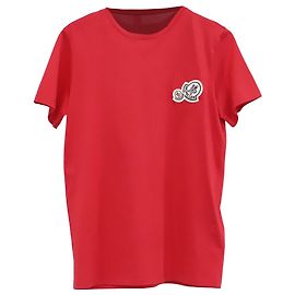 T-shirt in cotone rosso con patch doppio logo Moncler Rosso