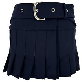 Off White  Off-White Belted Pleated Miniskirt in Navy Blue Wool Navy blue