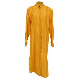 Vestido midi em algodão amarelo com acabamento em renda de crochê Alaïa Amarelo