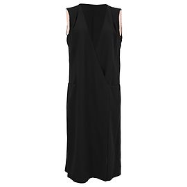 Abito midi con scollo a V Giorgio Armani in lana nera Nero