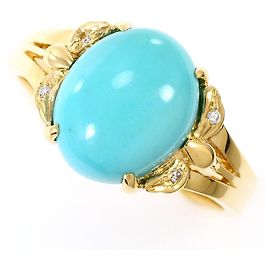 Autre Marque Bague alliance en or jaune 18K avec turquoise et diamant Doré