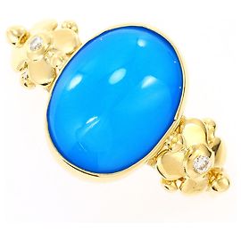 Autre Marque Anel banda em ouro amarelo 18K com turquesa e diamante Dourado