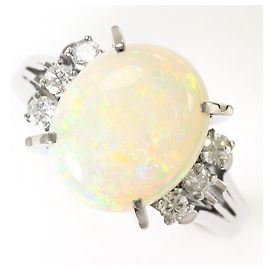 Autre Marque PT900 Platinum Band Ring with Opal and Diamond Other