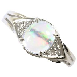 Autre Marque Platin-Bandring mit Diamanten und Opal Andere