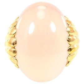 Autre Marque Bague anneau en or jaune 18K avec quartz rose Doré