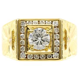 Autre Marque Anel aliança em ouro amarelo 18K com diamante Dourado