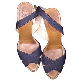 Sandali con zeppa Christian Louboutin in denim Marrone Blu