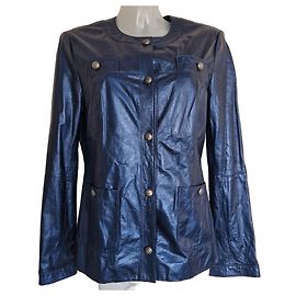 Autre Marque St. John Giacca in pelle di agnello metallizzata blu navy Blu scuro