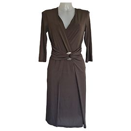 Max Mara Vestido Midi Drapeado en Mezcla de Viscosa Marrón Castaño