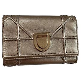 Dior Diorama Leather Wallet in Platinum Golden
