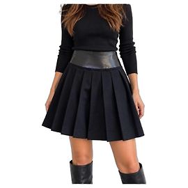 Burberry Gonna Plissettata in Lana e Pelle Nero