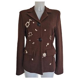 Paco Rabanne French Casual Embroidered Wool Blazer Brown
