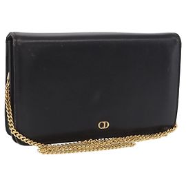 Bolsa de Ombro com Corrente Christian Dior Couro Preto Ouro Auth bs37500 Preto Dourado