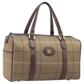 Borsa Boston Burberrys Nova Check Canvas Beige Gold Auth 206077 Beige D'oro