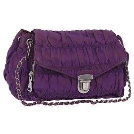 Borsa a tracolla con catena PRADA Nylon Purple Silver Auth ka6524 Argento Porpora