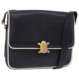 Céline CELINE Shoulder Bag Leather Navy Gold Auth 206422A Golden Navy blue