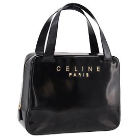 Céline Bolsa de mão CELINE Couro envernizado Preto Ouro Auth bs37452 Preto Dourado