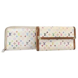 LOUIS VUITTON Portafoglio Lungo Monogram Multicolor Set da 2 Bianco LV Auth BA16225 Bianco