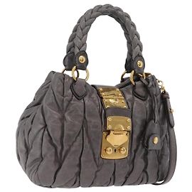 Miu Miu Matelassé Handtasche Leder 2way Grau Gold Auth 167718M Braun Golden