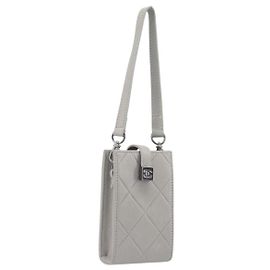 CHANEL Matelasse Mini Pouch Lamb Skin Gray Silver CC Auth 207566A Marrom Prata