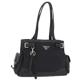 Saco Tote PRADA Nylon Preto Prata Auth 207682 Preto Prata