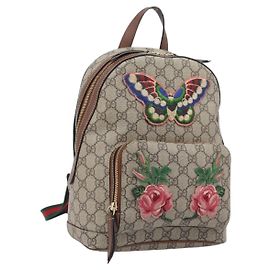 GUCCI GG Supreme Web Sherry Line Rucksack PVC Beige Gold 427042 Auth ep16166A Beige Golden