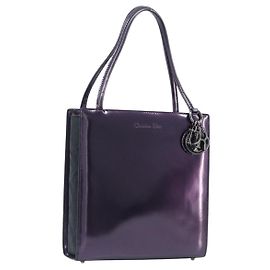 Borsa Christian Dior Pelle verniciata Viola Argento Auth bs37482 Argento Porpora