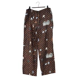 LOUIS VUITTON Pantaloni dritti Catgram in seta 38 Brown LV Auth BA15774SAM Marrone