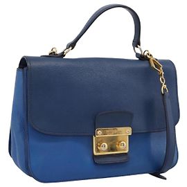 Miu Miu Madras Handtasche Leder 2way Navy Goldton Auth LN072A Andere Marineblau