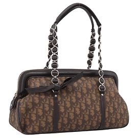 Bolso de mano Christian Dior Trotter Canvas Romantic PVC Brown Silver Auth ep16550V Castaño Plata