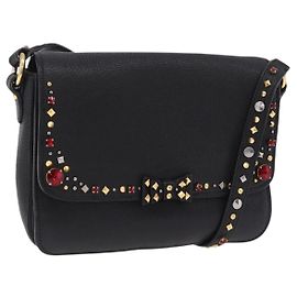 Bolso de Hombro Miu Miu Cuero Negro Oro Auth 207615V Negro Dorado