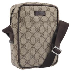 Borsa a tracolla GUCCI GG Supreme PVC Beige Silver 122754 Auth 207351A Argento Beige