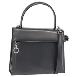 Bolso Salvatore Ferragamo Charol 2way Gray Silver Auth ka6464A Castaño Plata