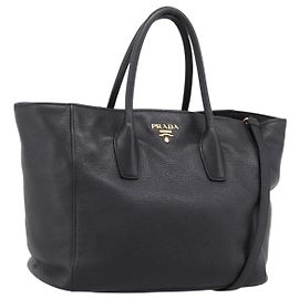 Bolso de mano PRADA de cuero 2way Negro Tono Dorado Auth 207702V Negro Otro