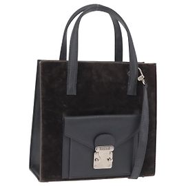 Sac à main FENDI Velor 2way Navy Silver Auth bs37478 Argenté Bleu Marine