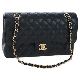 Borsa a tracolla CHANEL Chain Matelasse 25 Pelle Caviar Nero Oro CC Auth BA16029SV Nero D'oro