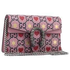 GUCCI Dionysus Chain Shoulder Bag Leather Pink Silver 476432 Auth 207694SAM Silvery Pink